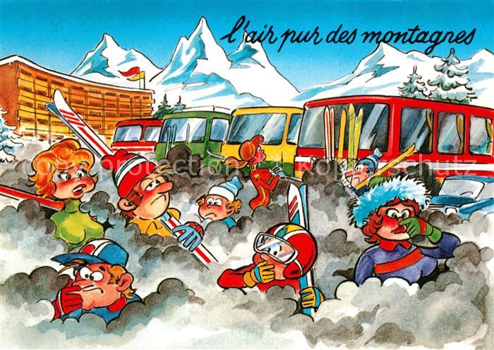 Skifahren Autobus Smog Humor Comic