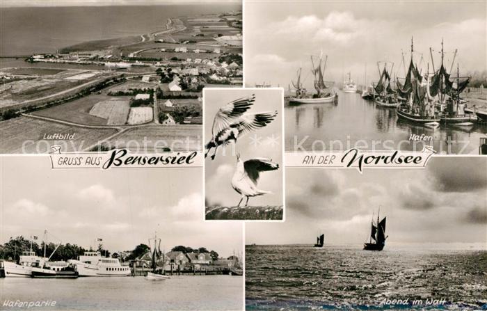 Bensersiel Fliegeraufnahme Hafen Abendstimmung im Watt