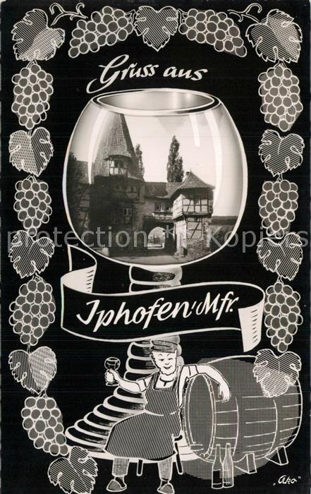 Iphofen Stadttor Weinroemer Weinfass Kellermeister Karikatur