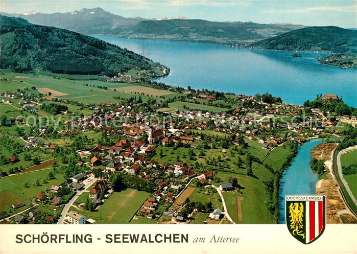 Schoerfling Attersee Seewalchen mit Schafberg Fliegeraufnahme