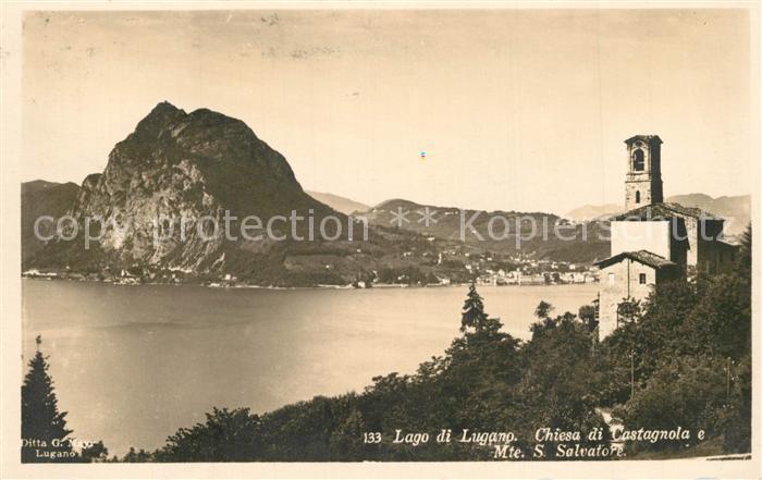 Lago di Lugano TI Chiesa di Castagnola e Monte San Salvatore