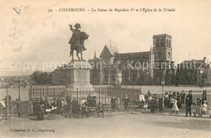 Cherbourg La Statue de Napoleon I et l’Eglise de la Trinite