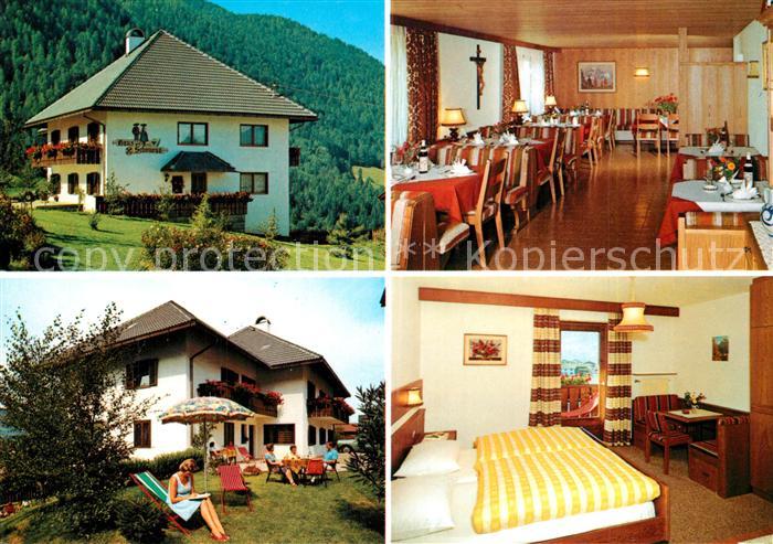 Steinegg Karneid Suedtirol Pension Schoenegg Gastraum Liegewiese Zimmer