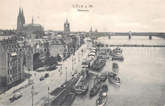 Koeln Rhein Panorama Rheinufer Anleger Rheinschifffahrt Koelner Dom