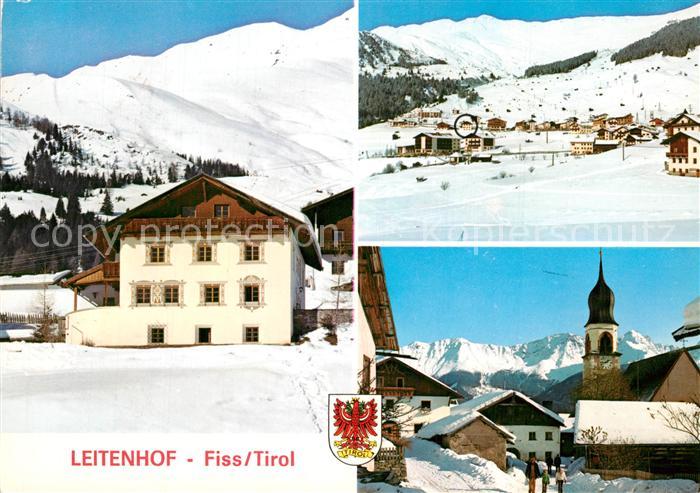 Fiss Tirol Pension Leitenhof Ortsmotiv mit Kirche Winterpanorama Oberinntal