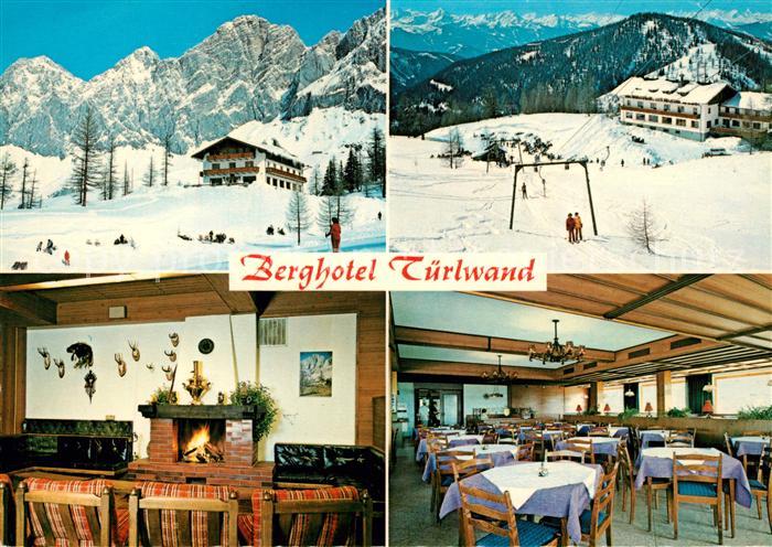 Ramsau Dachstein Steiermark Berghotel Tuerlwand Kamin Restaurant Wintersportplat