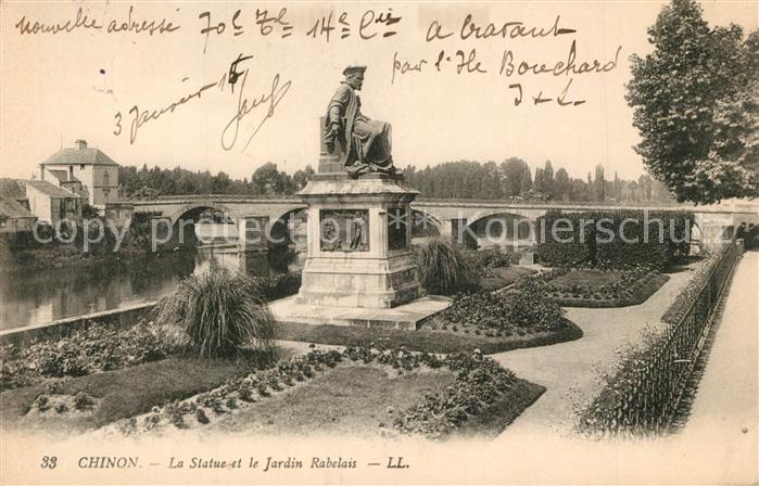 Chinon Indre et Loire Statue Jardin Rabelais