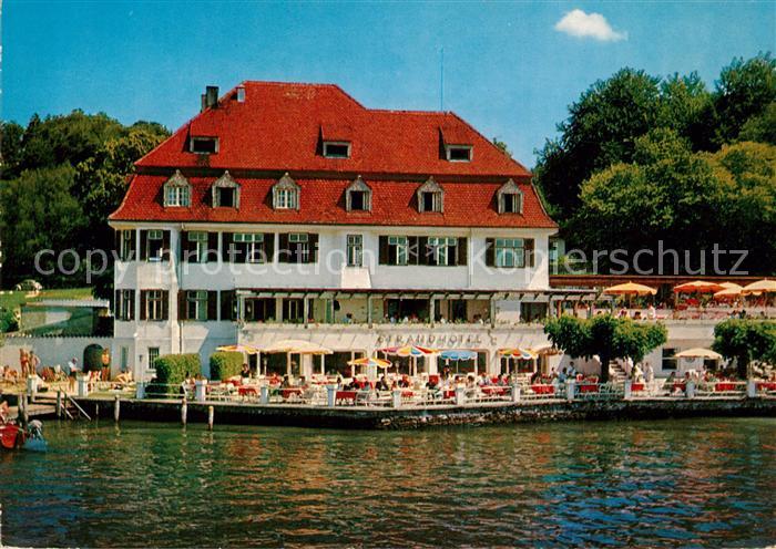 Berg Starnberg Strandhotel Terrassencafe Ansicht vom See aus