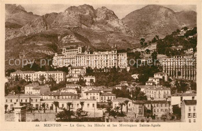 Menton Alpes Maritimes La Gare les Hotels et les Montagnes Sainte Agnès