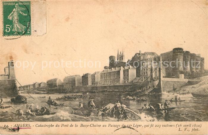 Angers Catastrophe du Pont en avril 1850 Kuenstlerkarte