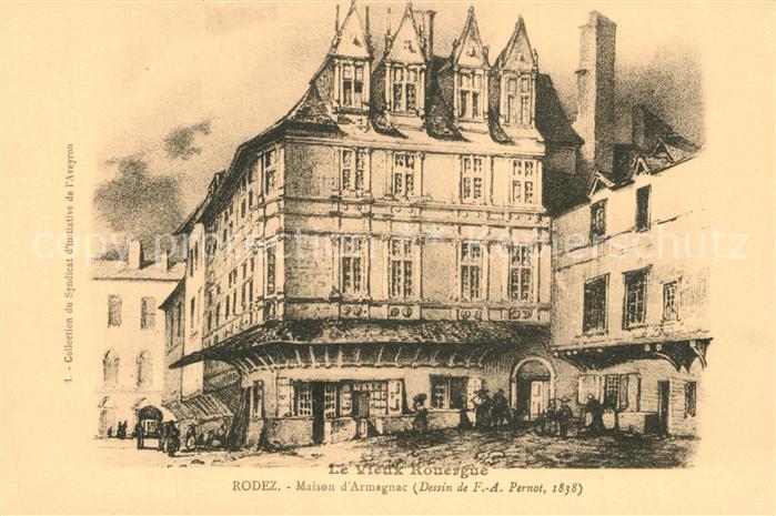 Rodez Maison d Armagnac Dessin F.A. Pernot Kuenstlerkarte