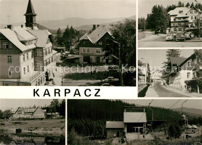 Karpacz Ortsmotiv mit Kirche Hotels Sessellift