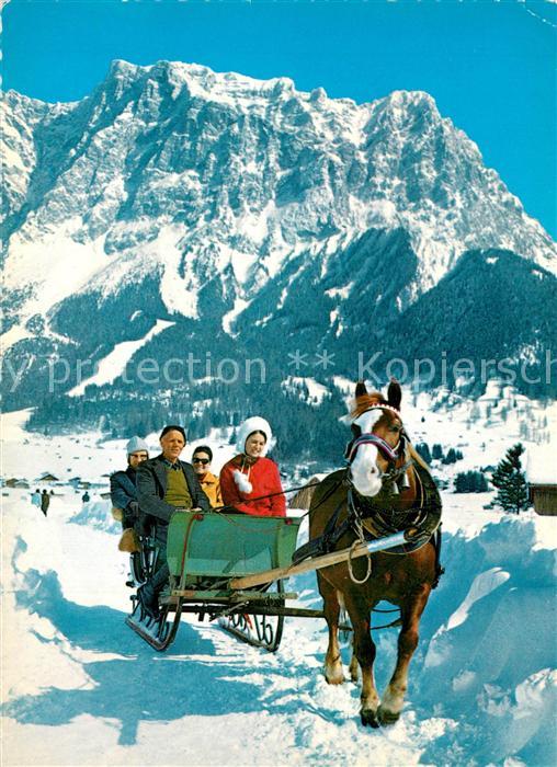 Ehrwald Tirol Pferdeschlitten mit Zugspitzmassiv Wettersteingebirge