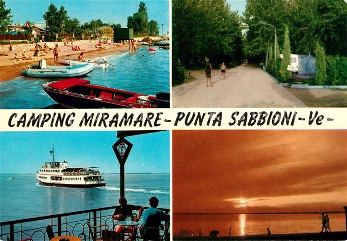 Punta Sabbioni Camping Miramare Strand Allee Faehrschiff Sonnenuntergang