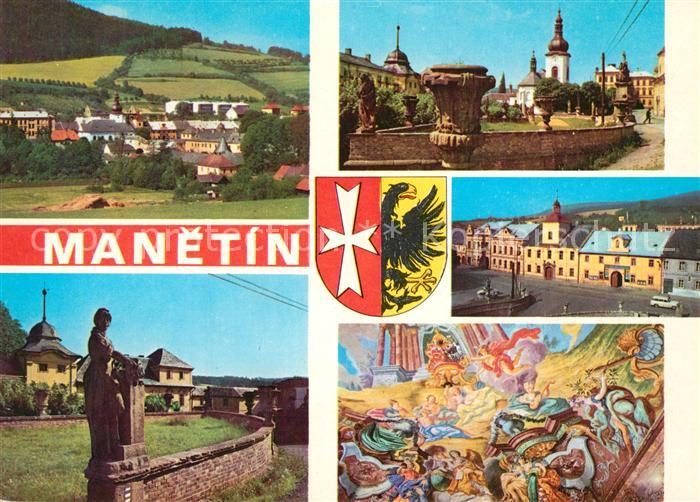 Manetin Panorama Schloss Marktplatz Brunnen Gemaelde