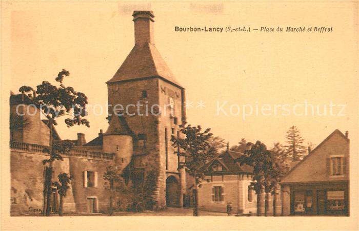 Bourbon-Lancy Place du March? et Beffroi