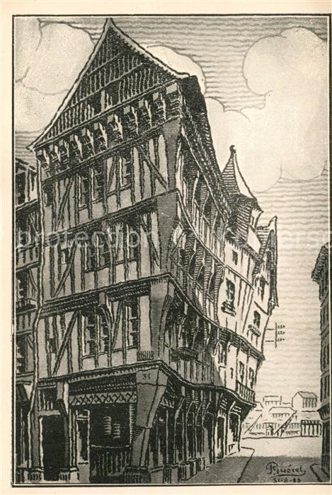 Rouen Strassenpartie Fachwerk K?nstlerkarte