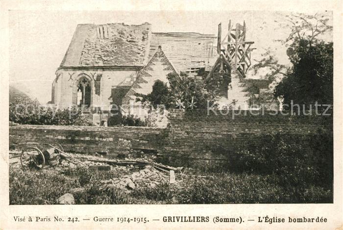Grivillers Eglise bombardée Grande Guerre Truemmer 1. Weltkrieg