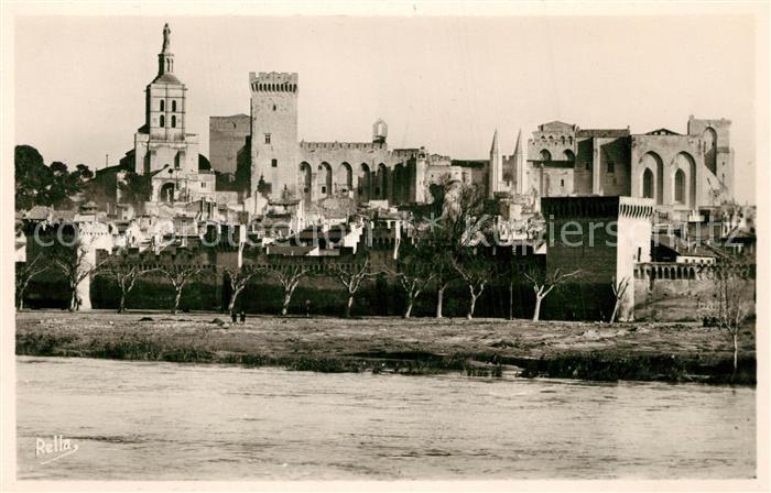 Avignon Vaucluse Les Palais des Papes et Notre Dame des Doms vus des bords du Rh