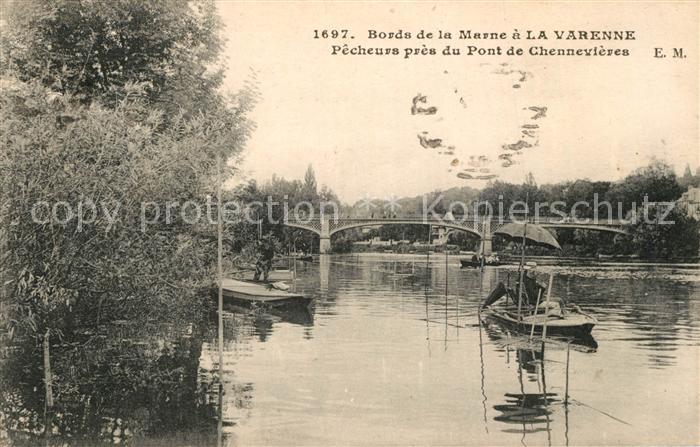 La Varenne-Chennevieres Bords de la Marne Pêcheurs Pont