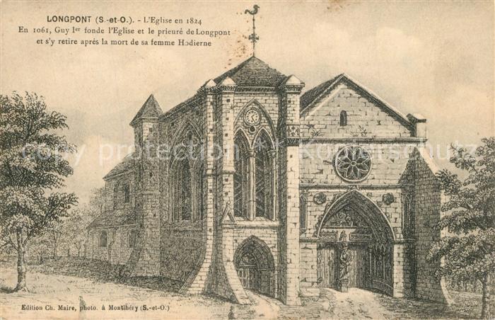 Longpont-sur-Orge Eglise en 1824 Dessin Kuenstlerkarte