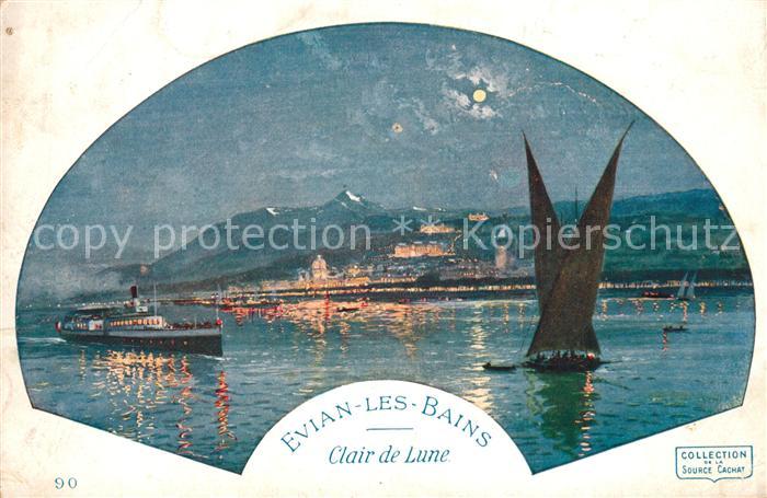 Evian-les-Bains Haute Savoie Lac Leman Bateaux au clair de lune Kuenstlerkarte