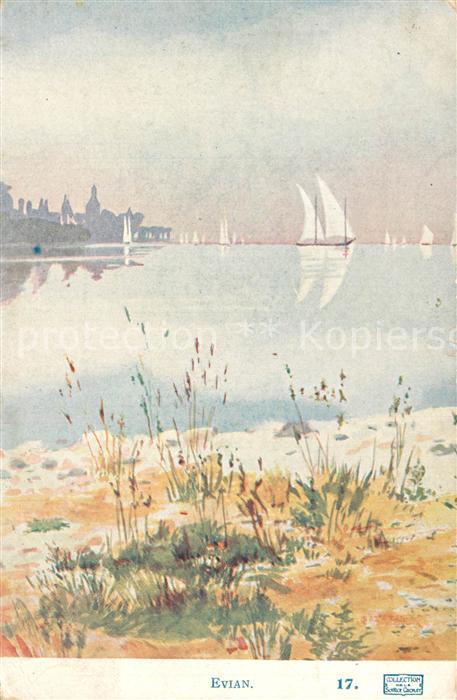 Evian-les-Bains Haute Savoie Uferpartie am Genfer See Kuenstlerkarte