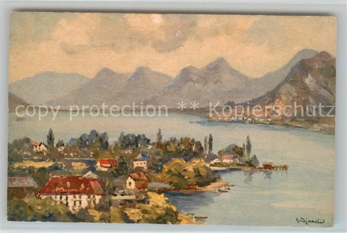 Annecy Haute-Savoie Les Bauges Lac d Annecy Alpes Dessin Kuenstlerkarte