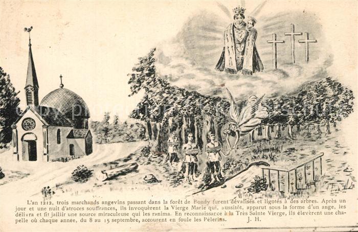 Bondy Trois marchands Foret de Bondy la Vierge Marie Chapelle Dessin Kuenstlerka