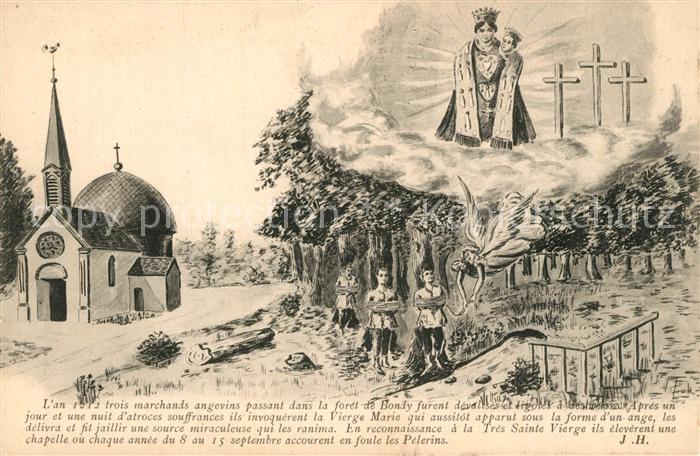 Bondy Trois marchands Foret de Bondy la Vierge Marie Chapelle Dessin Kuenstlerka
