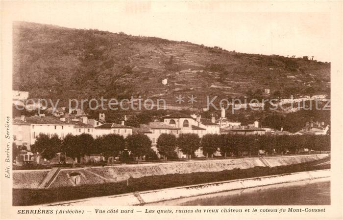 Serrieres Ardeche Vue cote nord Les quais ruines du vieux chateau et le coteau d