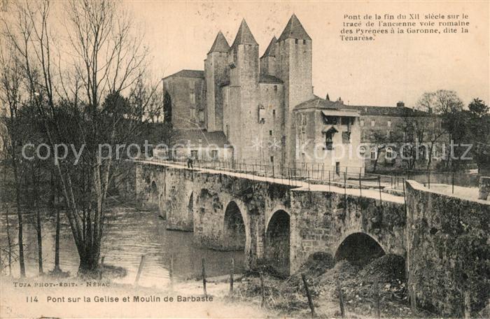 Barbaste Pont sur la Gelise et le Moulin