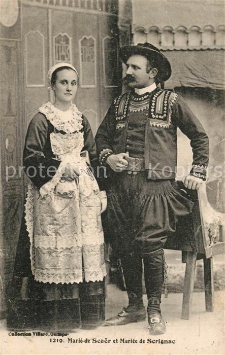 Finistere Region Marié de Scaer et Mariée de Scrignac Costumes Trachten