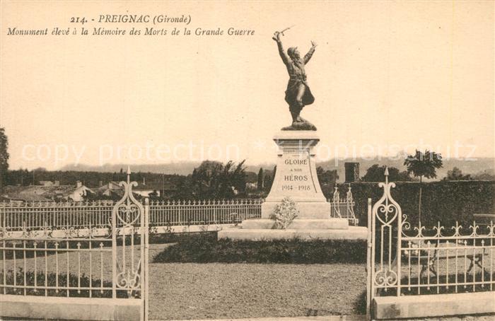 Preignac Monument eleve a la Memoire des Morts d