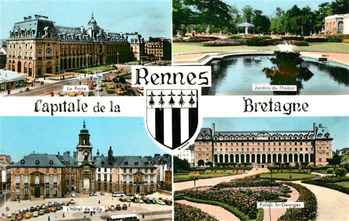 Rennes Ille-et-Vilaine Poste Jardin-du-Thabor Hotel-de-Ville Palais-St.-Georges