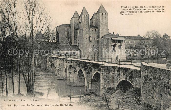 Barbaste Pont sur la Gelise et Moulin