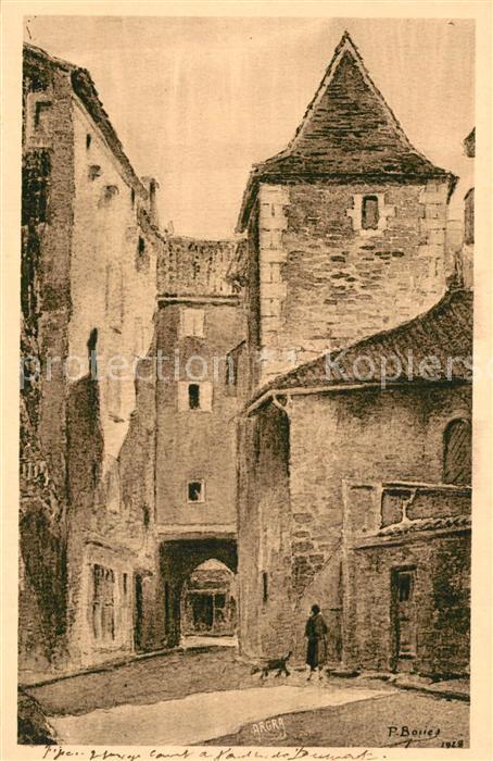 Figeac Orbouol de l Hort du Dumoun vieilles maisons XIIIe siècle Dessin Kuenstle