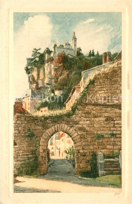 Rocamadour La Porte du Figuier Dessin Kuenstlerkarte