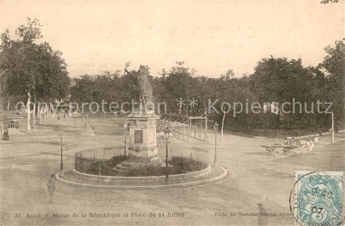 Agen Lot et Garonne Statue de la Republique et Place du 14 Juillet