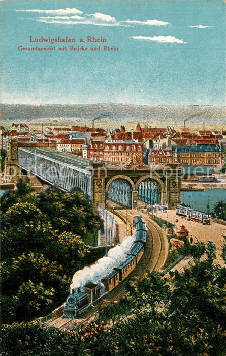 Ludwigshafen Rhein Gesamtansicht mit Bruecke