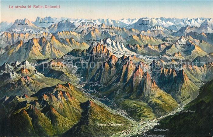 Dolomiti La strada di Rolle Panoramakarte