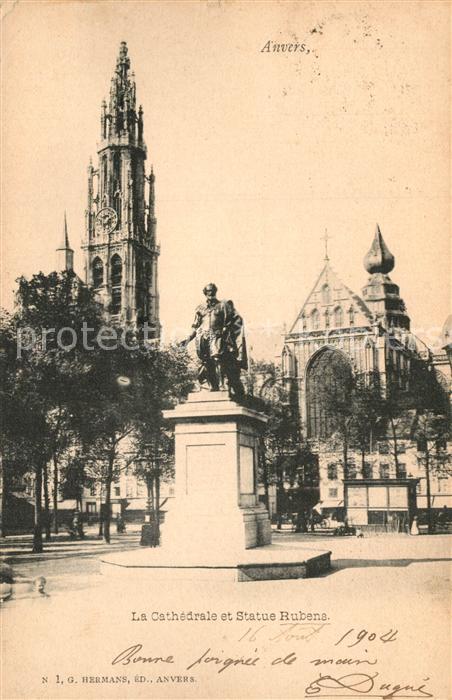 Anvers Antwerpen La Cathedrale et Statue Rubens