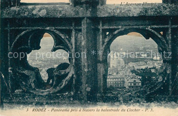 Rodez Panorama pris a travers la balustrade du Clocher