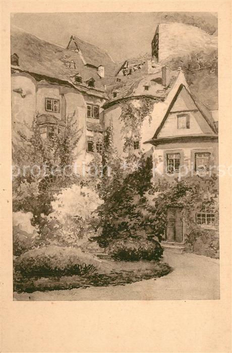 Runkel Lahn Burg aeusserer Burghof nach Originalzeichnung Achenbach