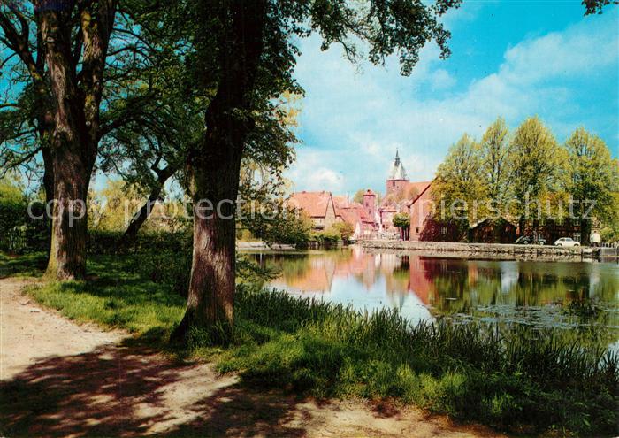 Moelln Lauenburg Seeblick mit St Nicolaikirche