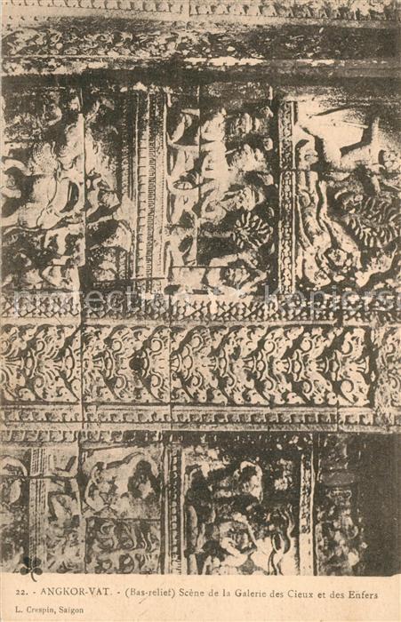 Angkor Wat Bas relief Scène de la Galerie des Cieux et des Enfers