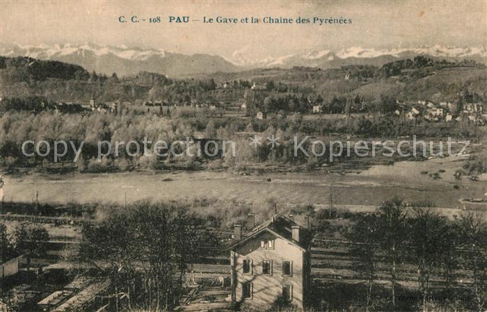 Pau 64 Le Gave et Chaîne des Pyrénées