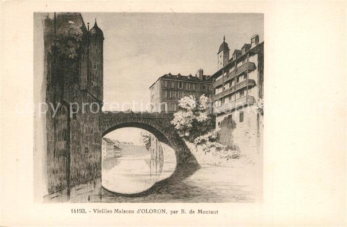 Oloron-Sainte-Marie Vieilles maisons Dessin Kuenstlerkarte