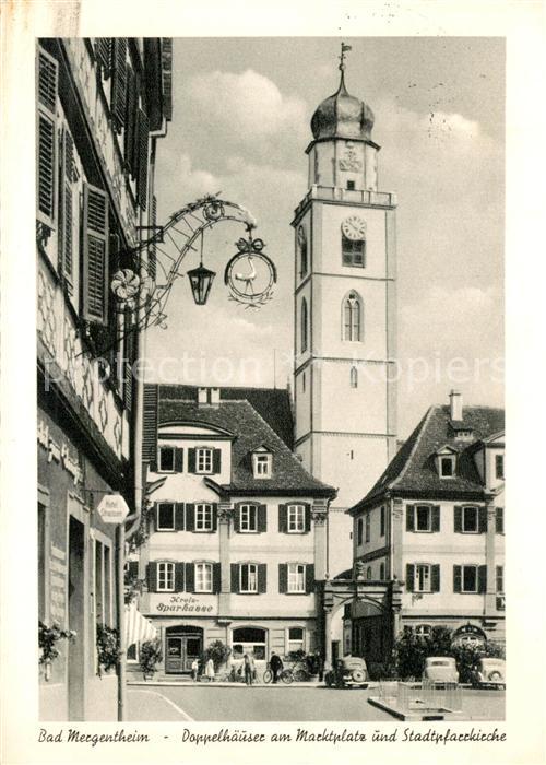 Bad Mergentheim Doppelhaeuser am Marktplatz und Stadtpfarrkirche