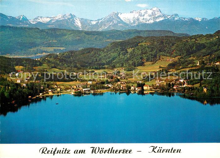 Reifnitz Woerthersee gegen Mittagskogel Karawanken Fliegeraufnahme
